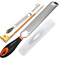 BasicForm Zester Rallador – Hoja larga afilada de acero inoxidable- fácil de rallar- mango de agarre suave y cubierta…